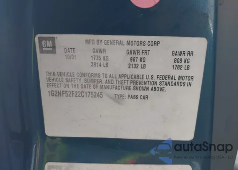 2002 Pontiac Grand Am Se1 z USA, uszkodzony, nr VIN 1G2NF52F22C175245